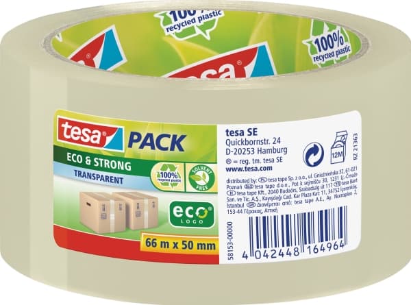 Tesapack Eco & Strong - Pakketape - 50 mm x 66 m - polypropylen - transparent