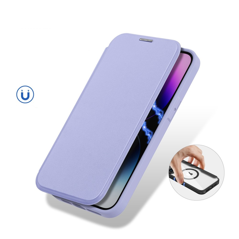 iPhone 14 Pro Max MagSafe Hybrid Leder Tasche   Kunststoff Rückseite - Lila / Transparent