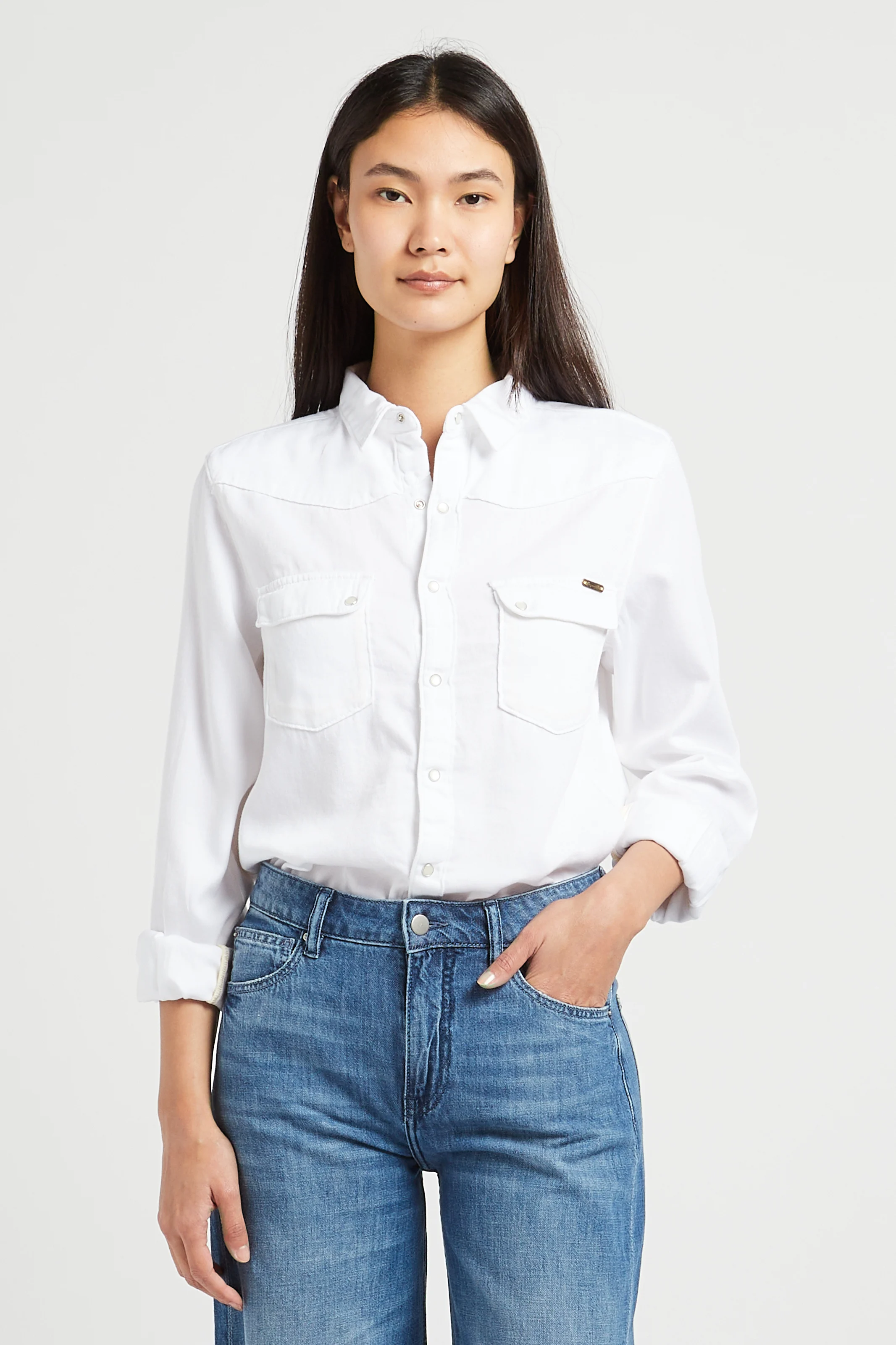 Chemise droite col classique en coton | Blanc