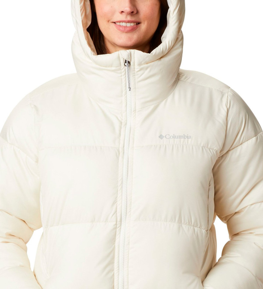 Jaqueta Columbia Puffect Mid-Length com Capuz, Off-White