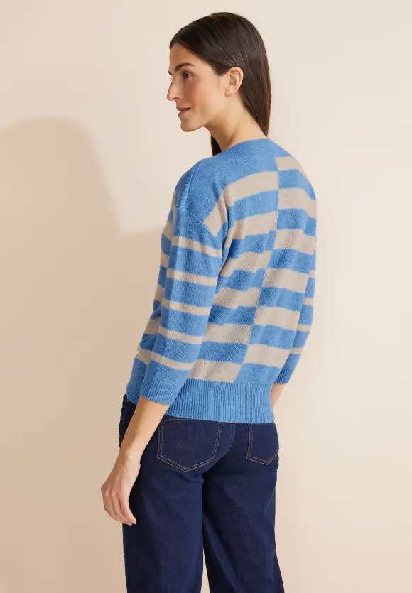 Pullover mit Streifenprint - light spring blue melange