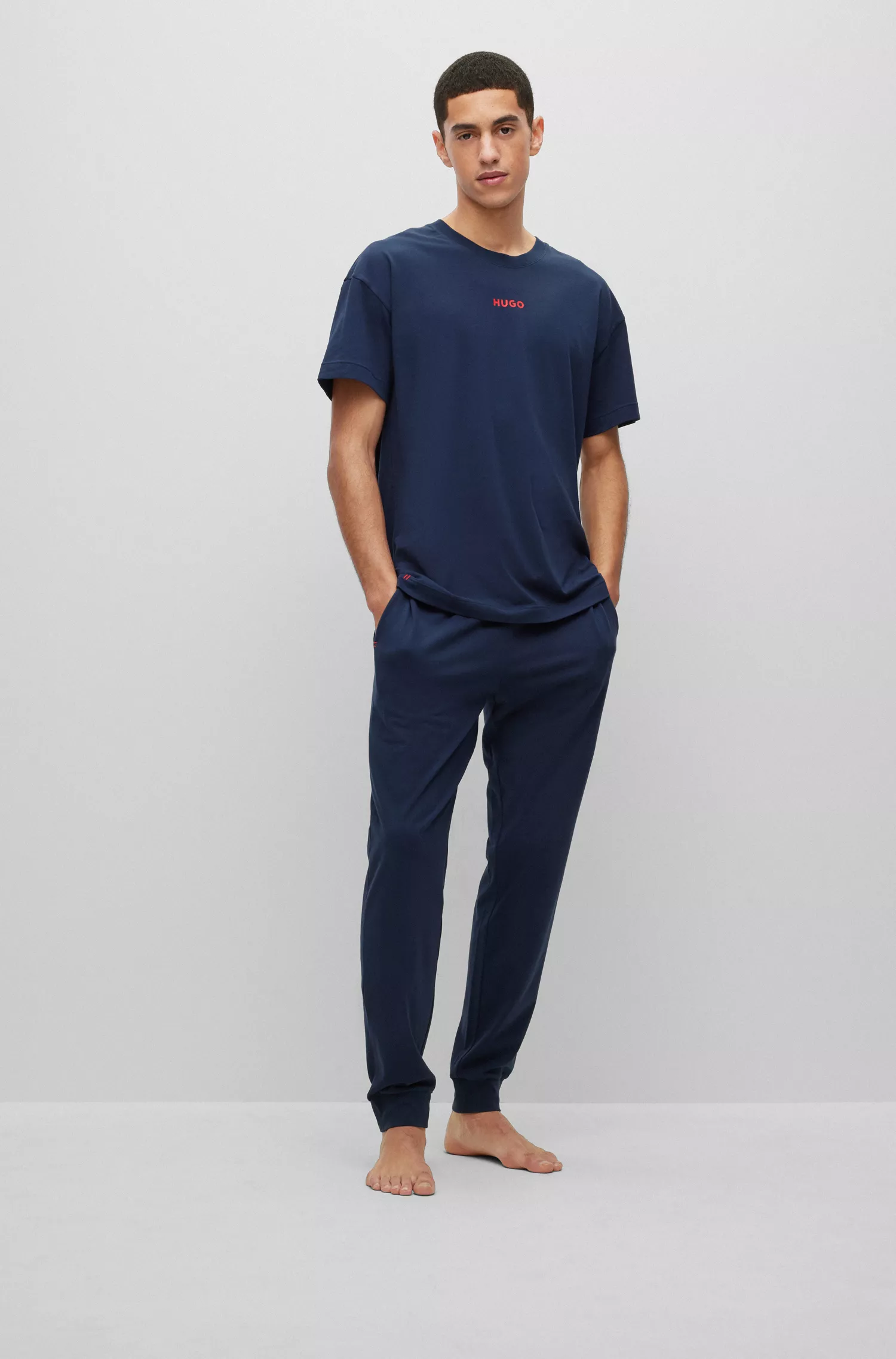 Camiseta de pijama HUGO vermelha em malha de algodão stretch com logotipo vermelho.