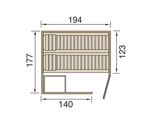 Weka Kiruna HT Gr.2 modulaire sauna zonder oven en raam, met houten deur en geïsoleerd glas.