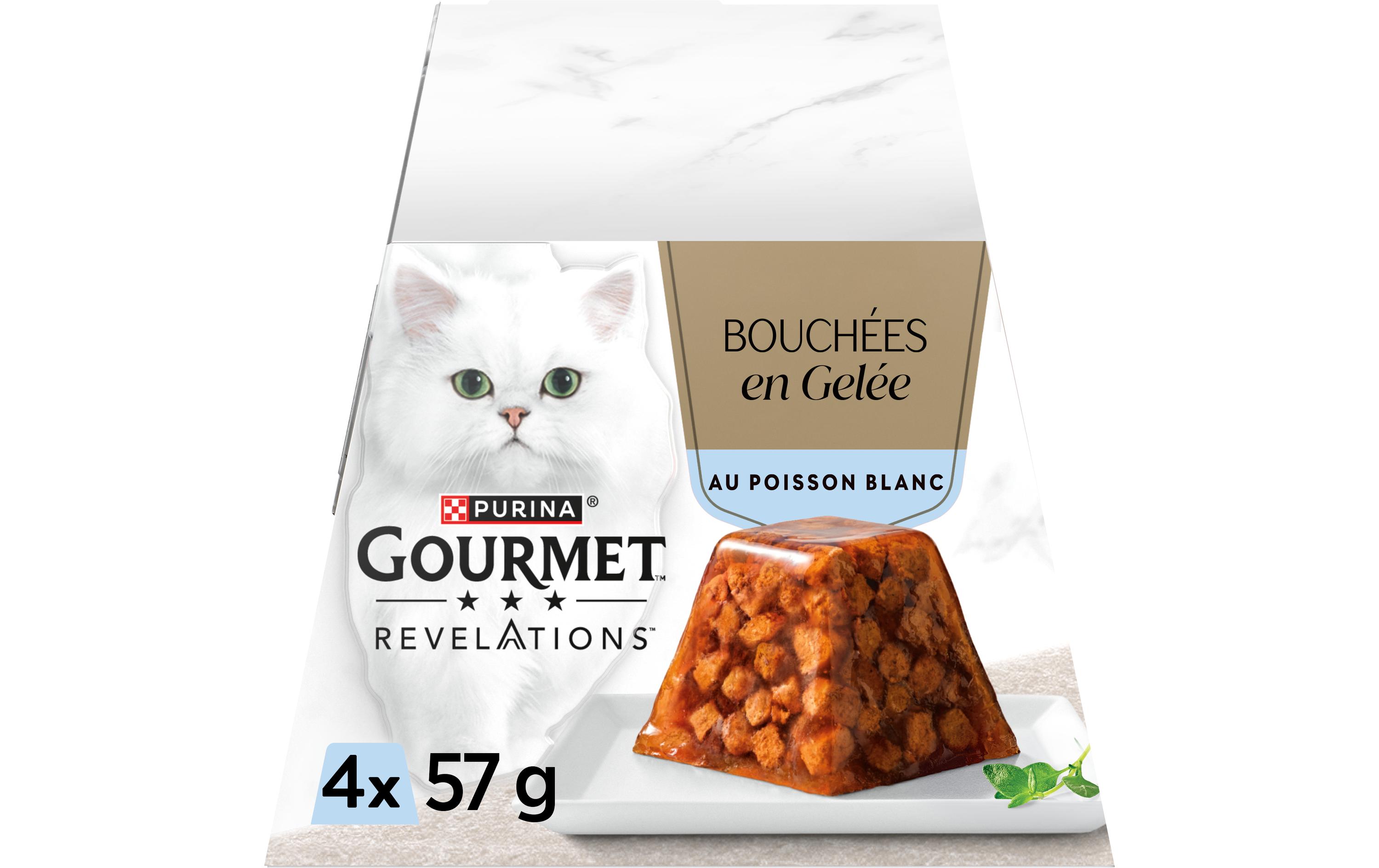 Nassfutter Feine Häppchen Gelée Weissfisch 4 x 57gAlleinfuttermittel für ausgewachsene Katzen