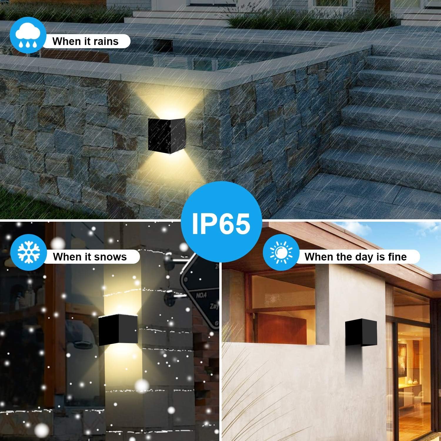 Kingwei 8 Stücke LED Wandleuchten Innen/Aussen 12W Wandlampen Auf und ab Einstellbarer Lichtstrahl LED Aussenlampe Wasserdichte IP65 Außenwandleuchten Warmweiß 3000K Wandbeleuchtung Schwarz