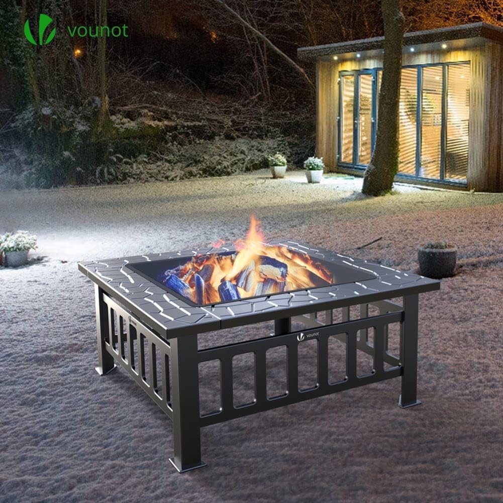 VOUNOT Feuerschale mit Funkenschutz, Feuerstelle Feuerkorb für Garden Terrasse Heizung, mit Wasserfester Schutzhülle, 81x81x45cm