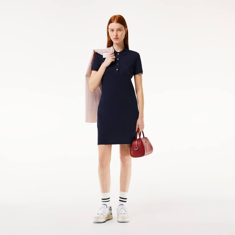 Robe polo en piqué de coton stretch Robes & Jupes - Bleu - Lacoste - Femme