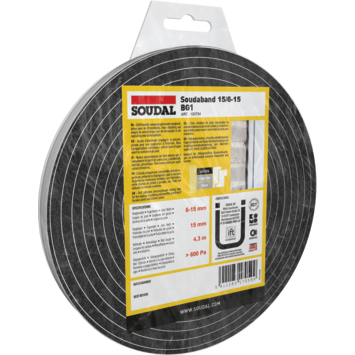 Soudal gecomprimeerde zwelband 6-15mm, 15mm breed en 4,3m lang
