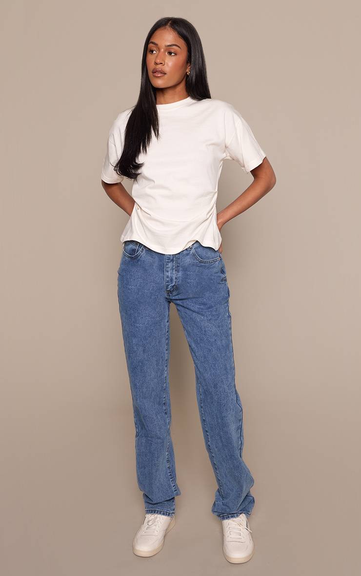 Mid Blue Wash Jean Droit Taille Haute Pour Grandes Tailles