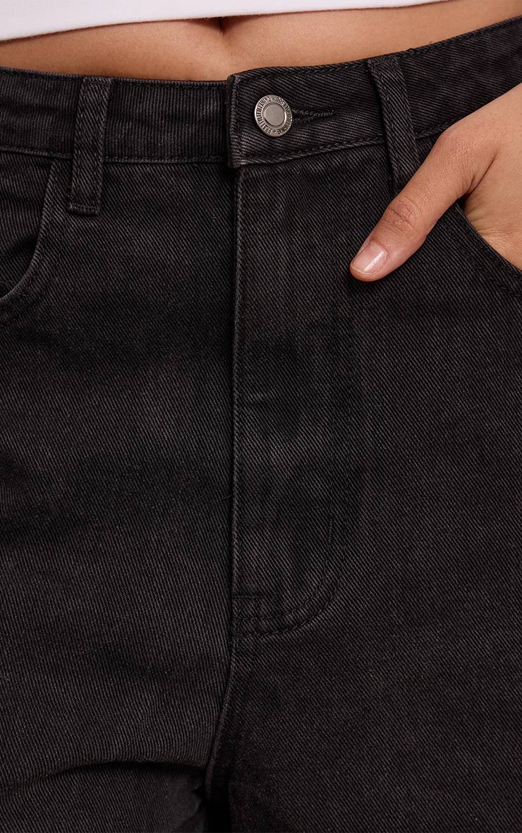 Noir Délavé Jean Droit En Denim Taille Haute
