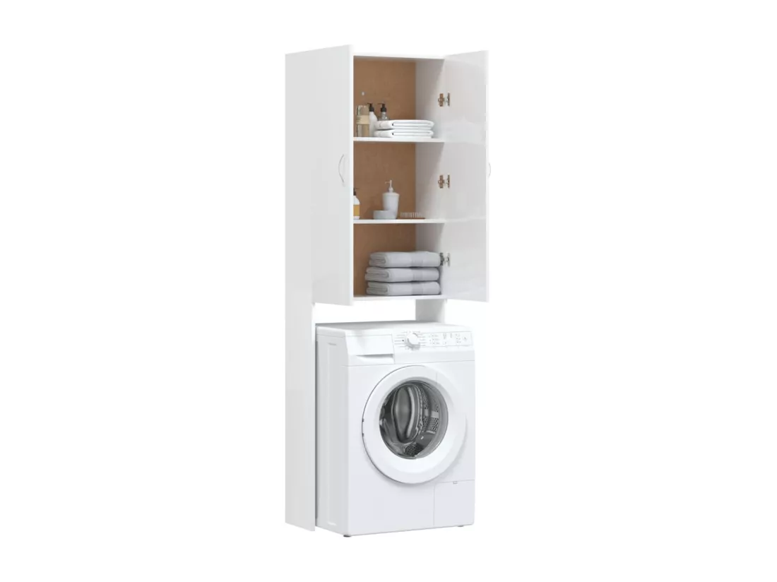 Meuble pour machine à laver Blanc brillant 64x25,5x190 cm