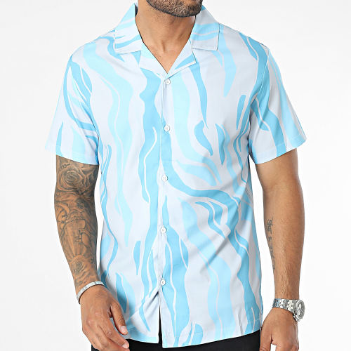 Chemise Manches Courtes Gris Bleu Ciel