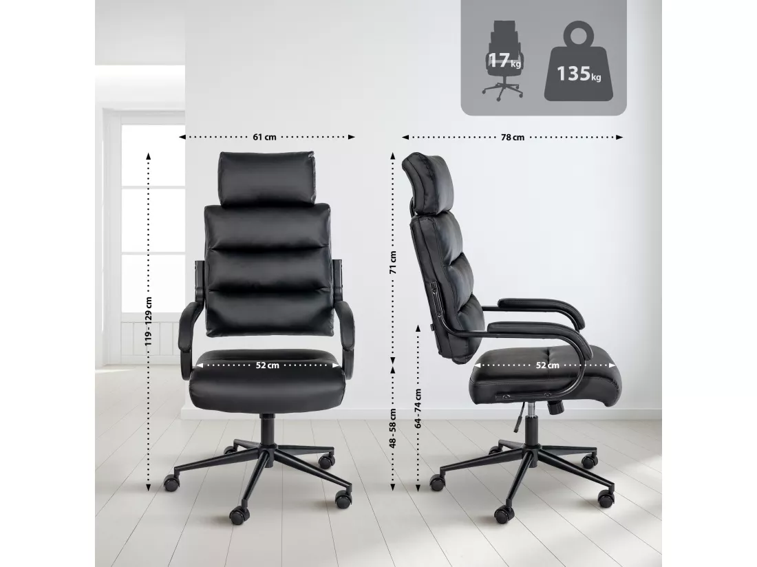Chaise de bureau - Similicuir & Blanc - Noir / Noir - Campo