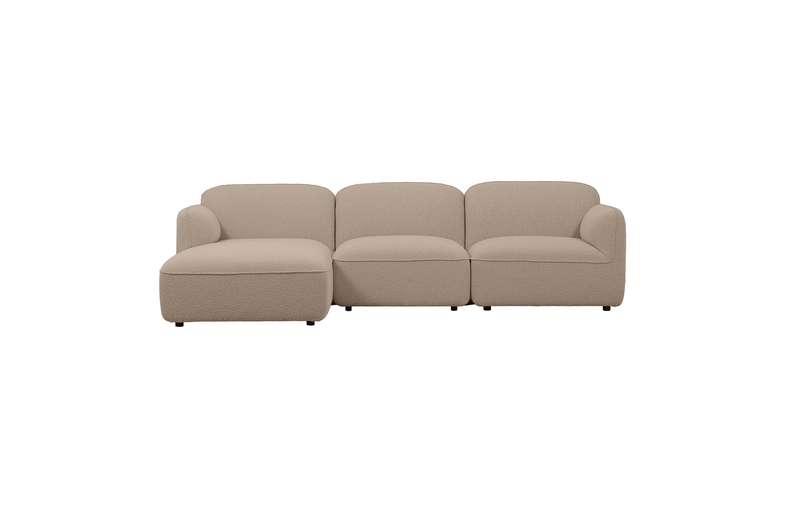Fluff  2-seter med sjeselong venstre Tekstil Copenhagen Boucle 803 Beige med sorte ben