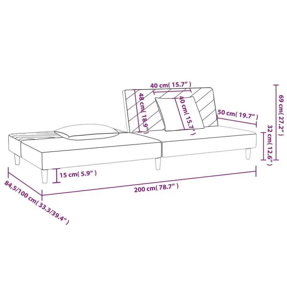 vidaXL - Slaapbank 2-zits - Roze - Fluweel - Met kussens