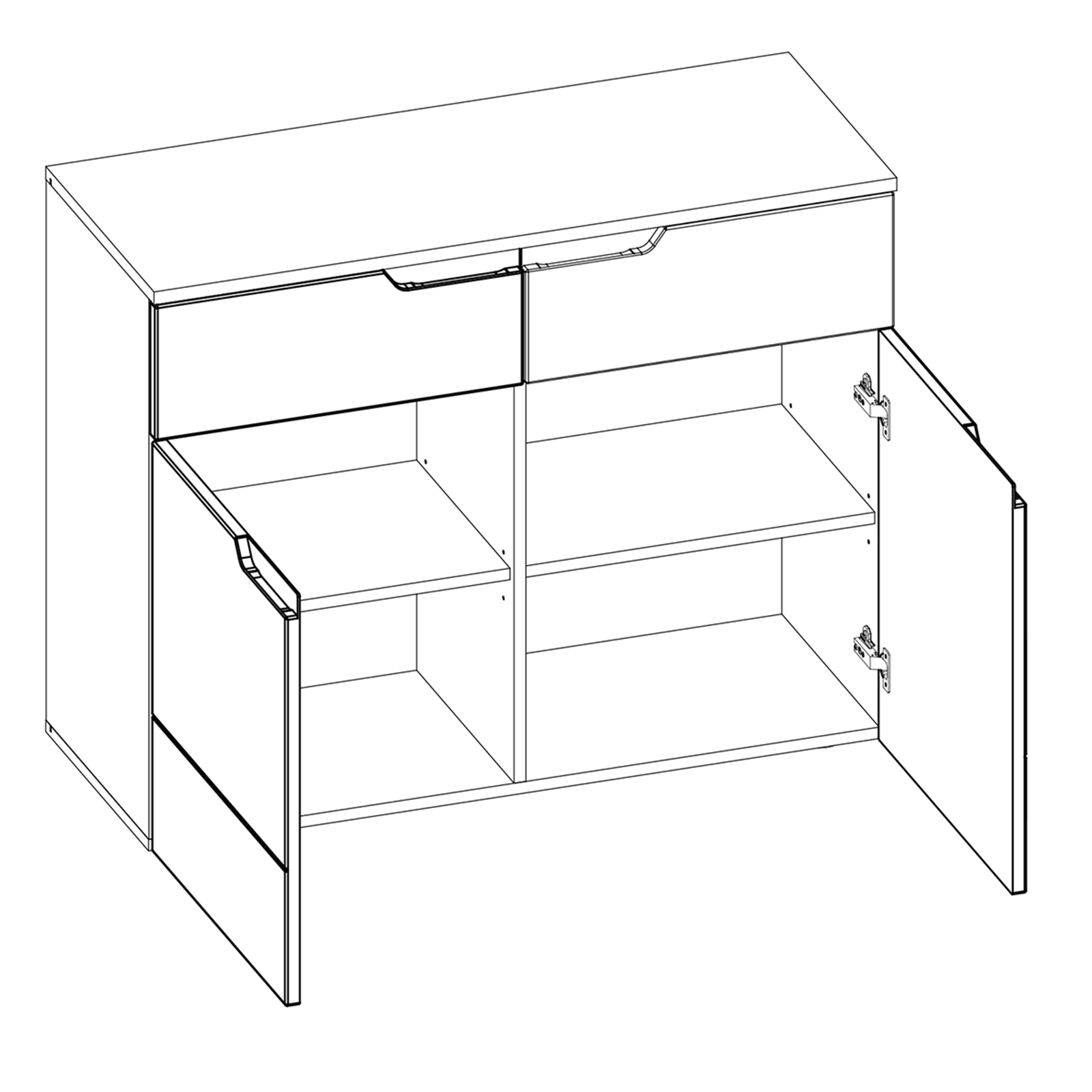 Kommode HILTON - weiß - 2 Schubkästen - 100 cm breit
