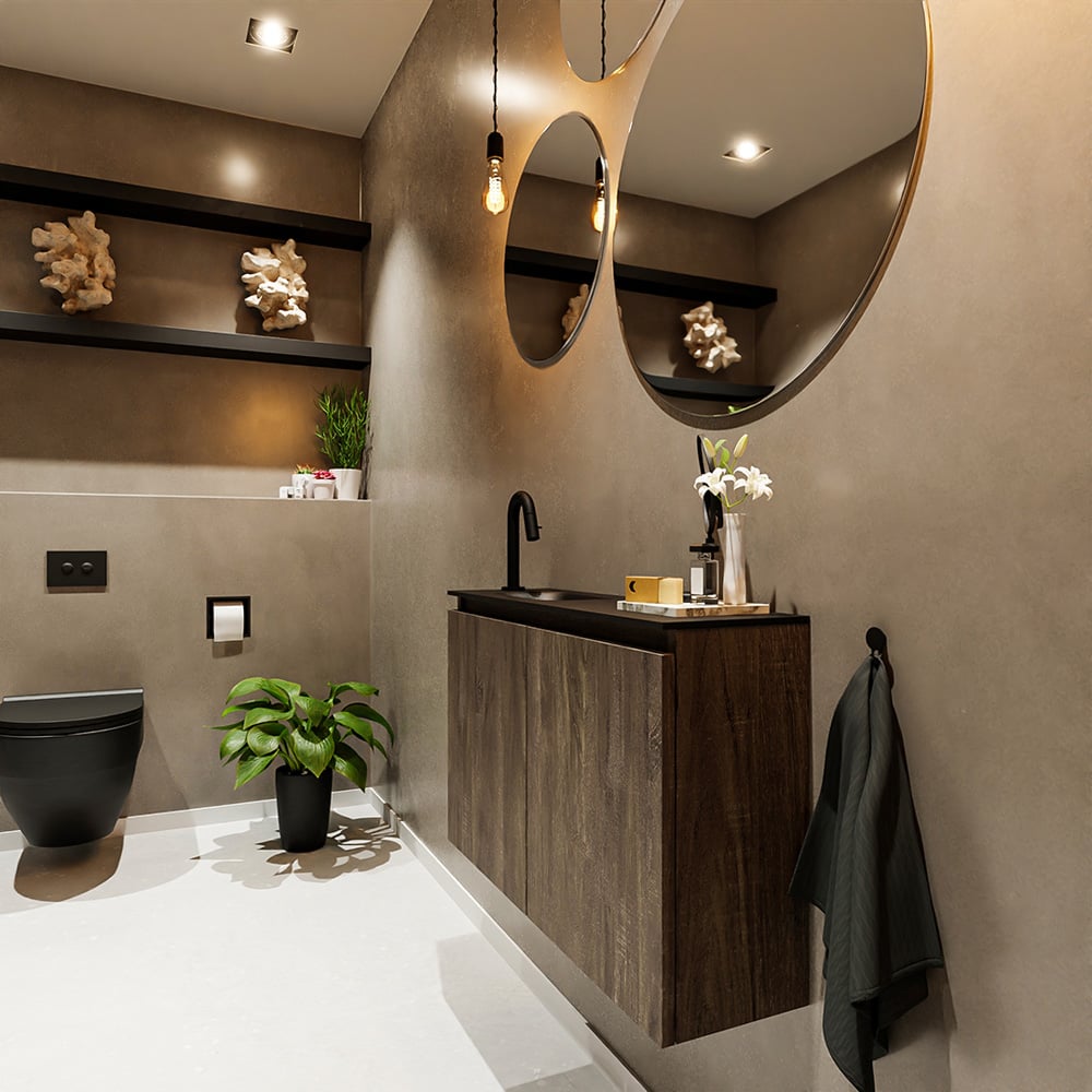 Mondiaz Ture 80cm toiletmeubel dark brown met wastafel urban links 1 kraangat