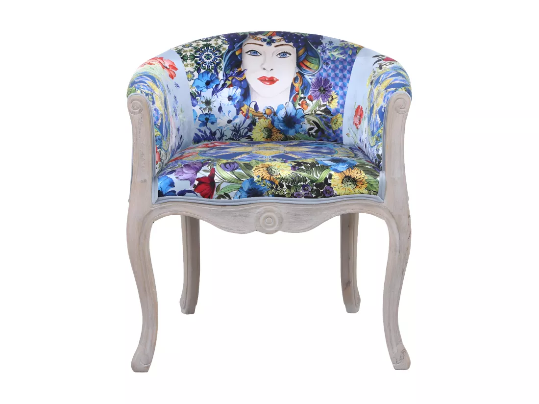ESPERANZA - Fauteuil en velours à motifs baroques multicolores