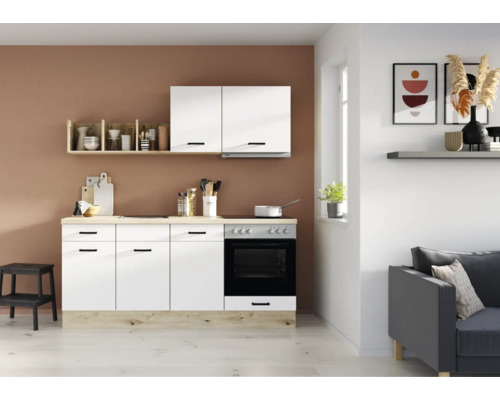IMPULS keukenblok met apparatuur PESCE 195 cm wit mat voorgemonteerde variant rechts IP120-IKZ1195BA-K111-F628-A111-G754