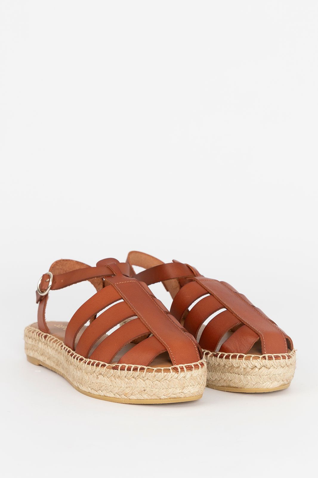 Bruine leren sandalen met espadrille zool