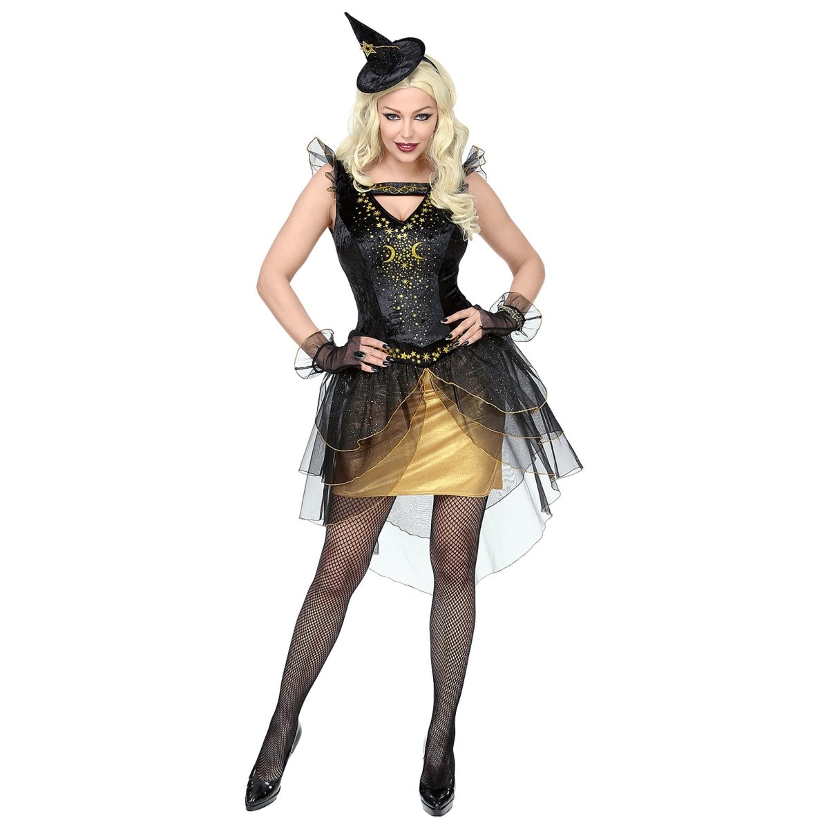 Halloween Jurk Zwart Goud Dames Heks