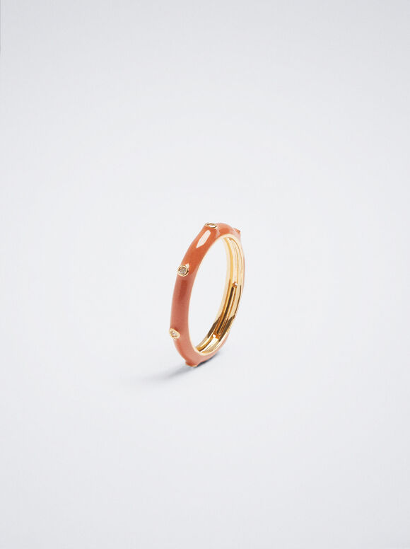 Anel de esmalte com zircônia cúbica - Laranja