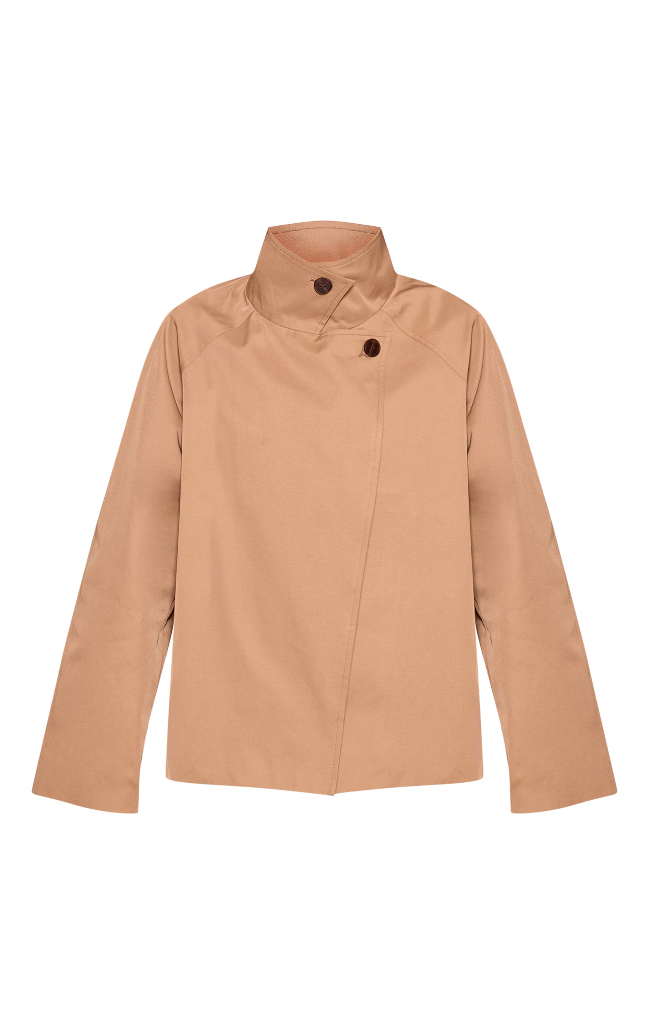 Marron Trench-coat Mi-long Beige À Col Montant