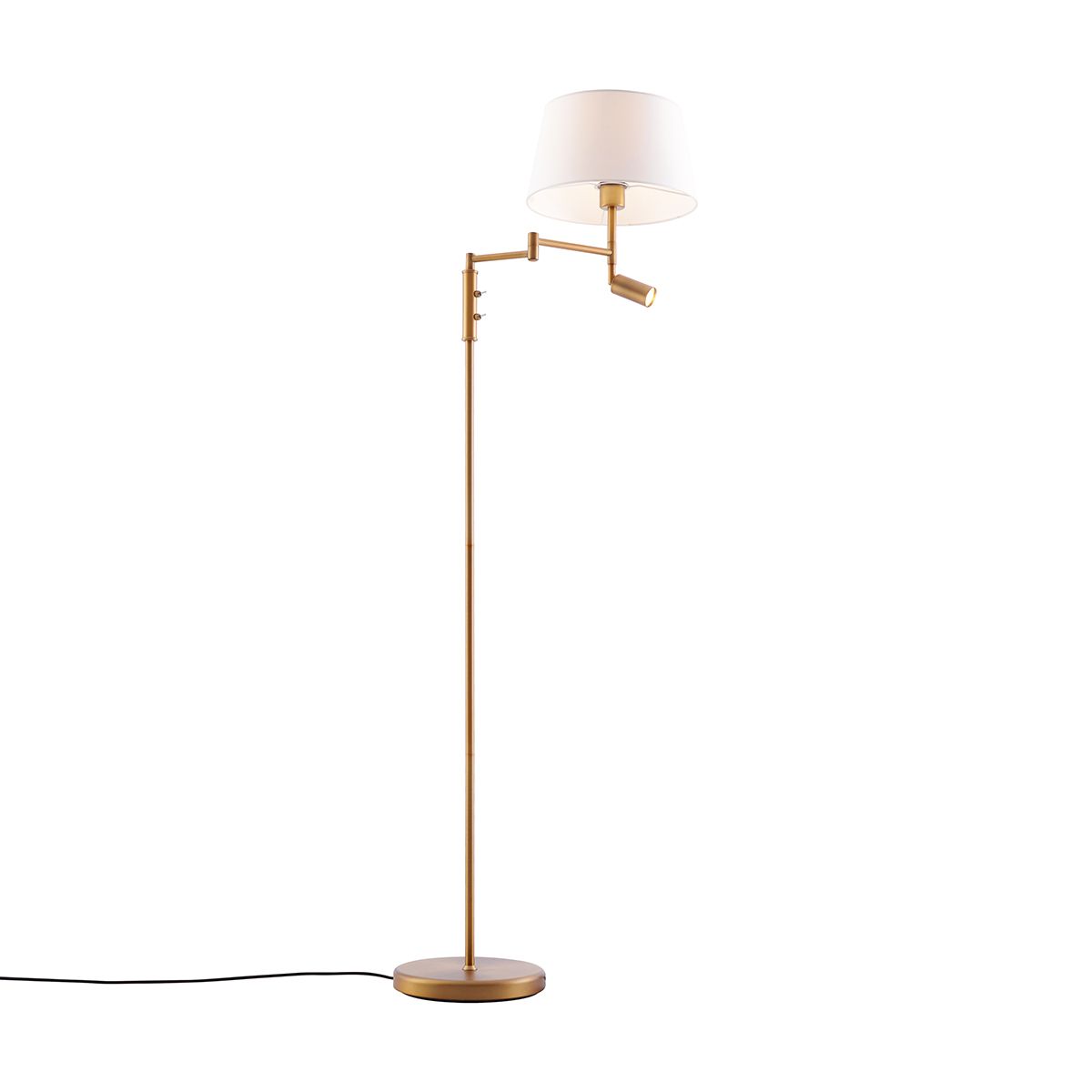 Vloerlamp brons met witte kap en verstelbare leeslamp - Ladas