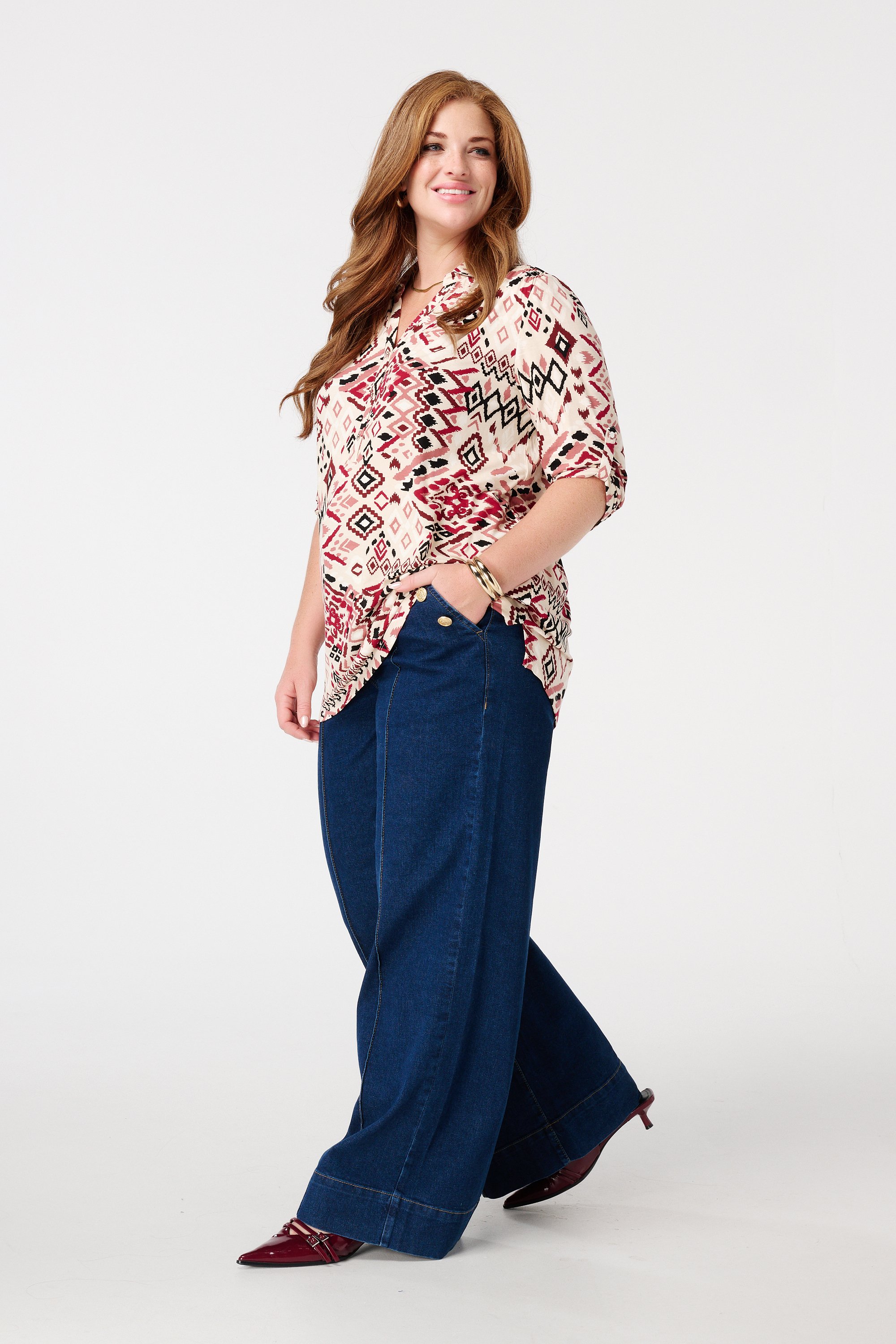 Jersey top met print Multi Bessen rood