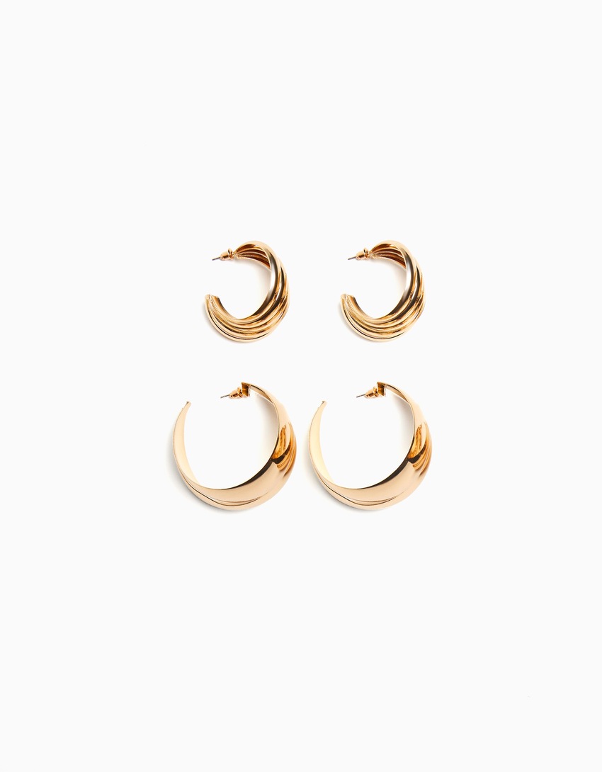 Conjunto de 2 pares de brincos de argola grossa