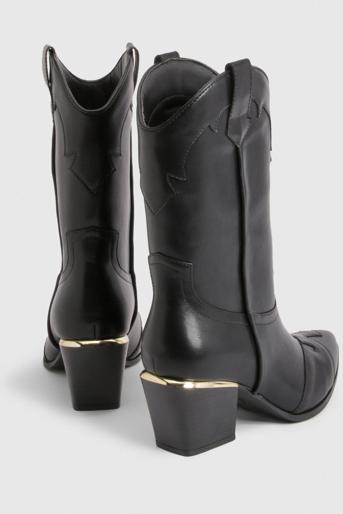 boohoo Bottes Cowboy Coupe Large Détail Talon Doré