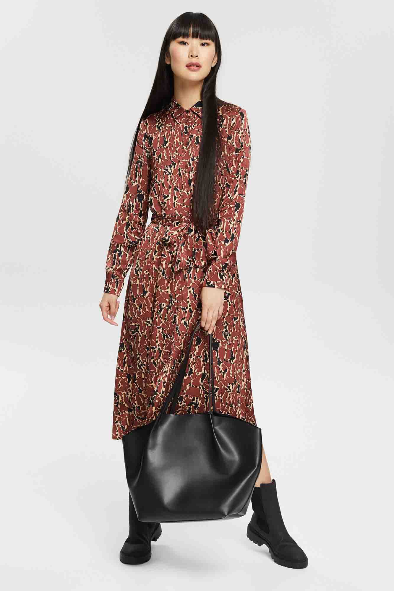 Vestido longo estampado - Estampa marrom
