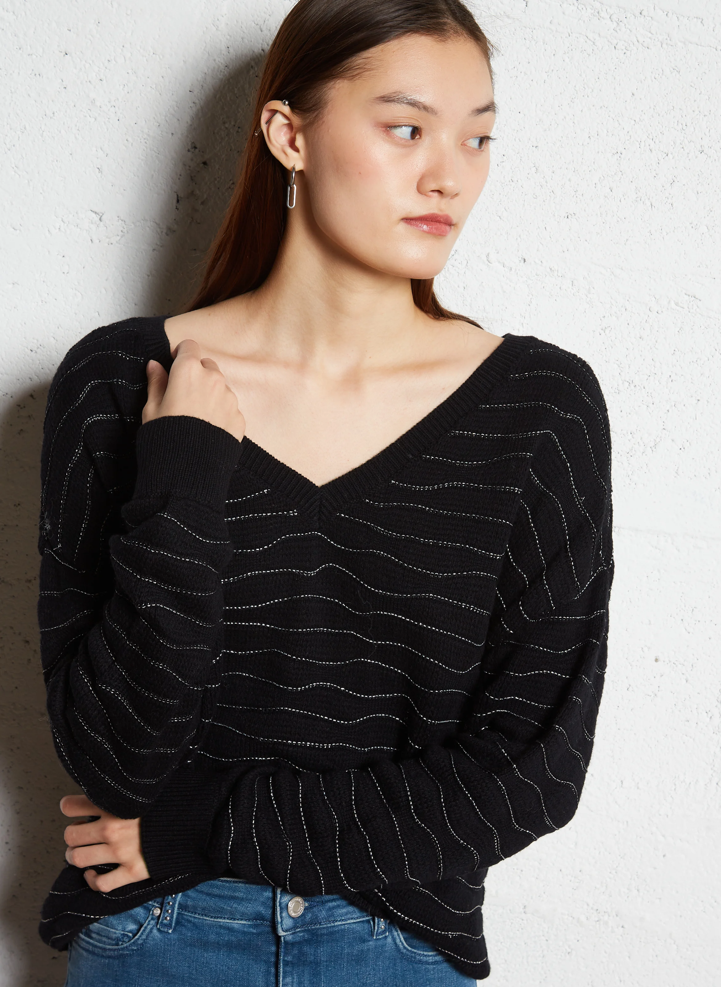 Pull droit en coton mélangé | Noir