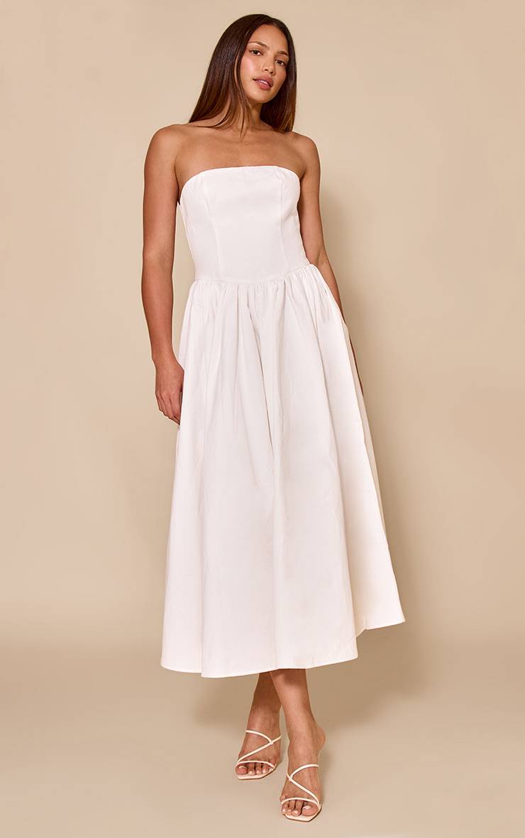 Blanc Robe Mi-longue Évasée À Bustier Tressé Froncé Pour Grandes Tailles