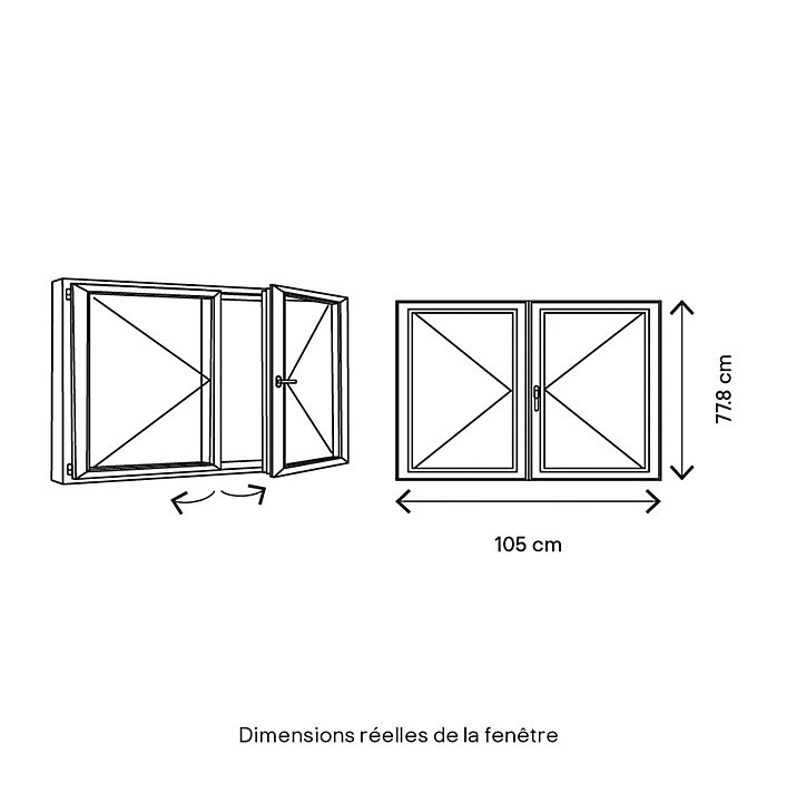 Fenêtre bois 2 vantaux GoodHome - l.100 x h.75 cm, tirant droit