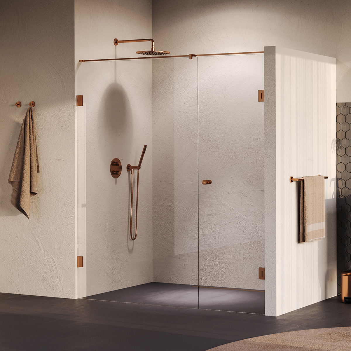 Brauer Void Carving profielloze nisdeur 170cm met draaideur 70cm aan muur koper geborsteld PVD