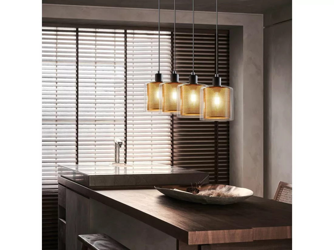 NETTLIFE Suspension salon doré lampe suspendue vintage 3 ampoules E14 verre industriel HAUTEUR RÉGLABLE