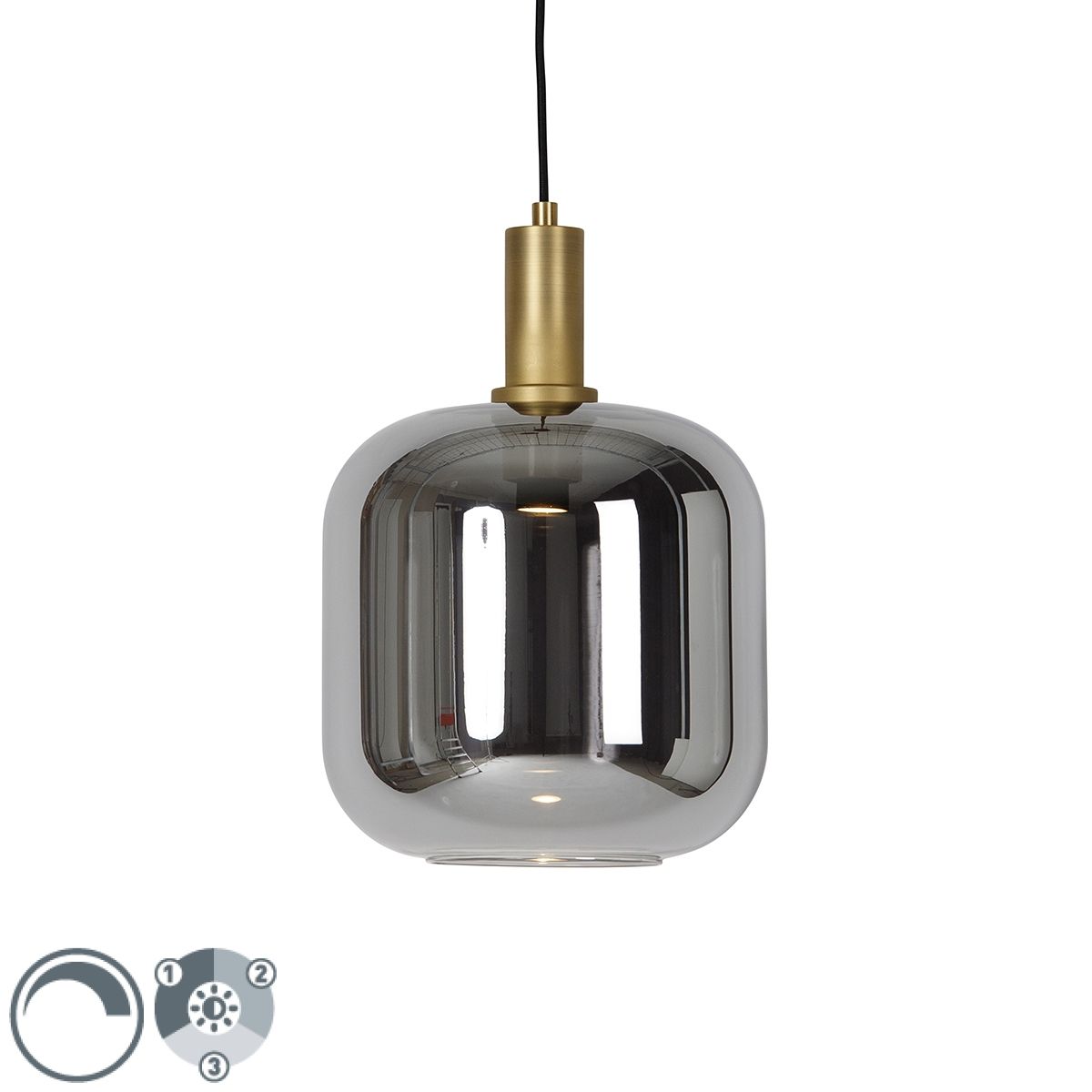 Hanglamp zwart met goud en smoke glas incl. PUCC - Zuzanna