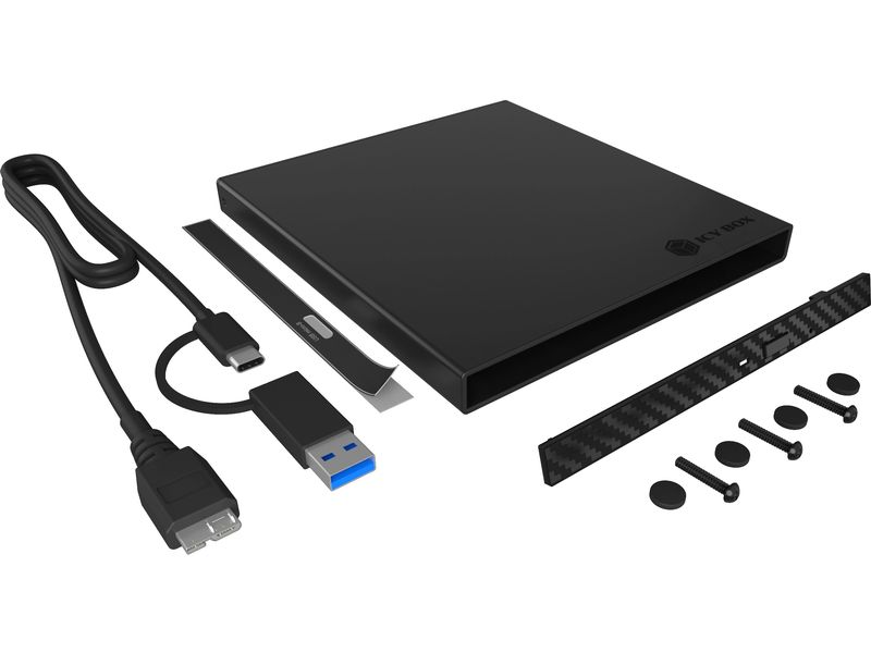 ICY BOX Externes Gehäuse Ultra SLIM SATA Laufwerk IB-AC640- Gehäuse für 1x Ultra Slim SATA Laufwerk mit USB Type-C & Type-A Kombokabel