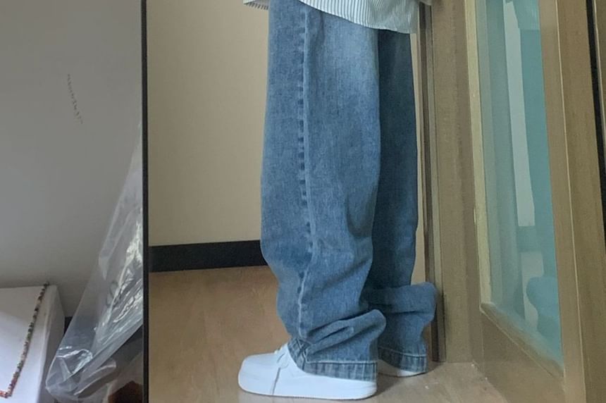 Coline - Mid Waist Washed Wide Leg Jeans