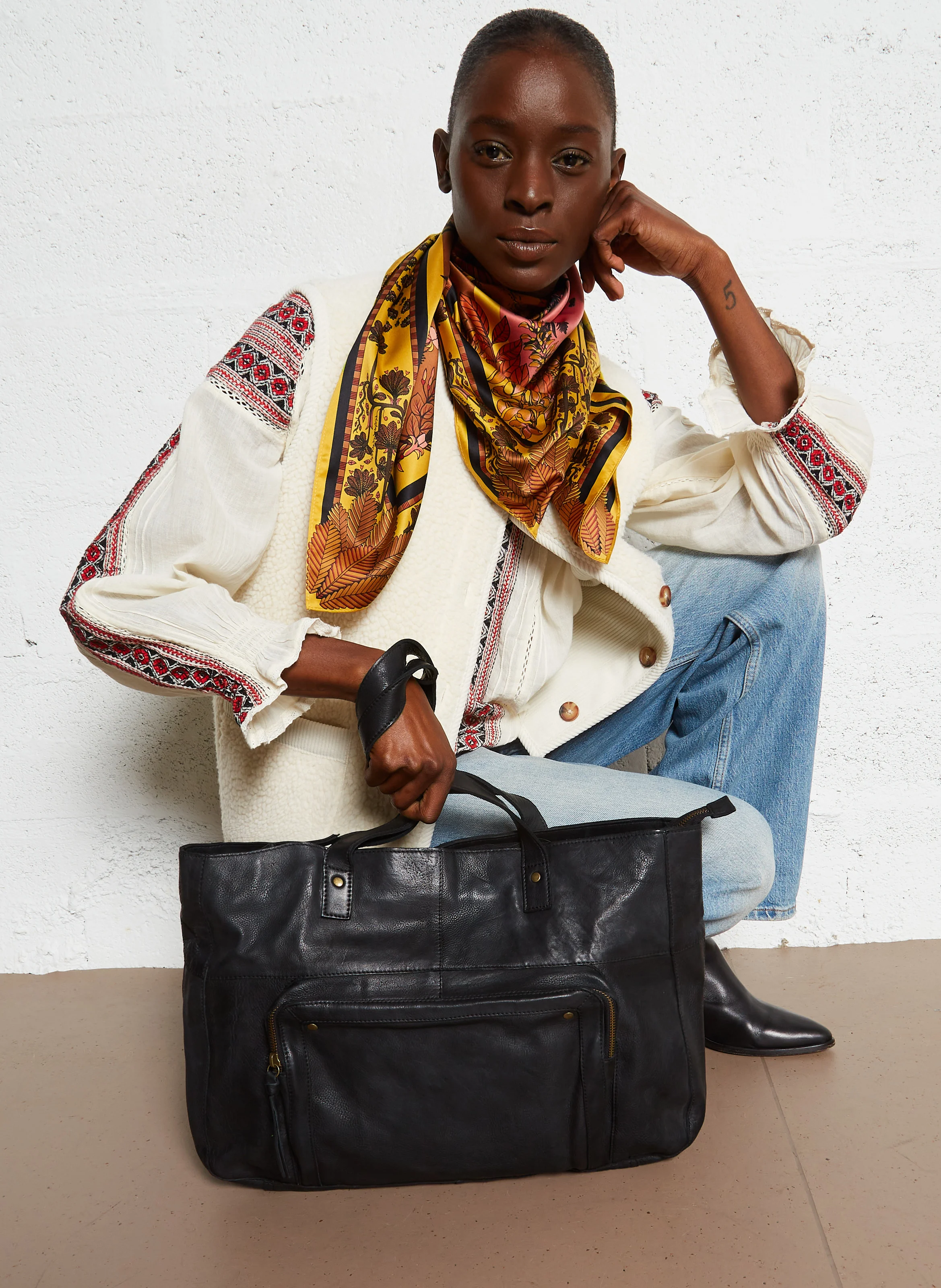 RIBS - Sac shopping en cuir| Noir