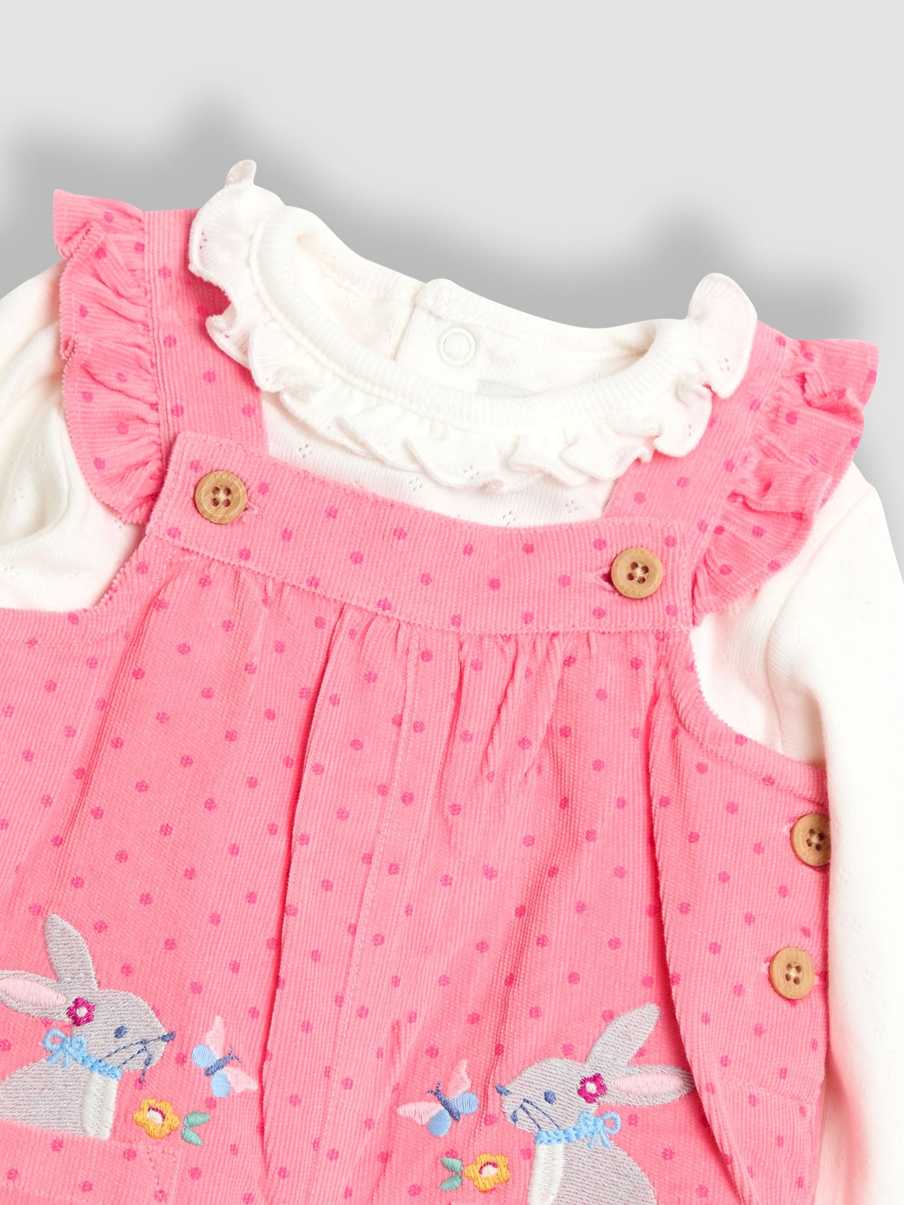 Roze met konijnen - JoJo Maman Bébé - Set van corduroy tuinbroek met applicatie en top