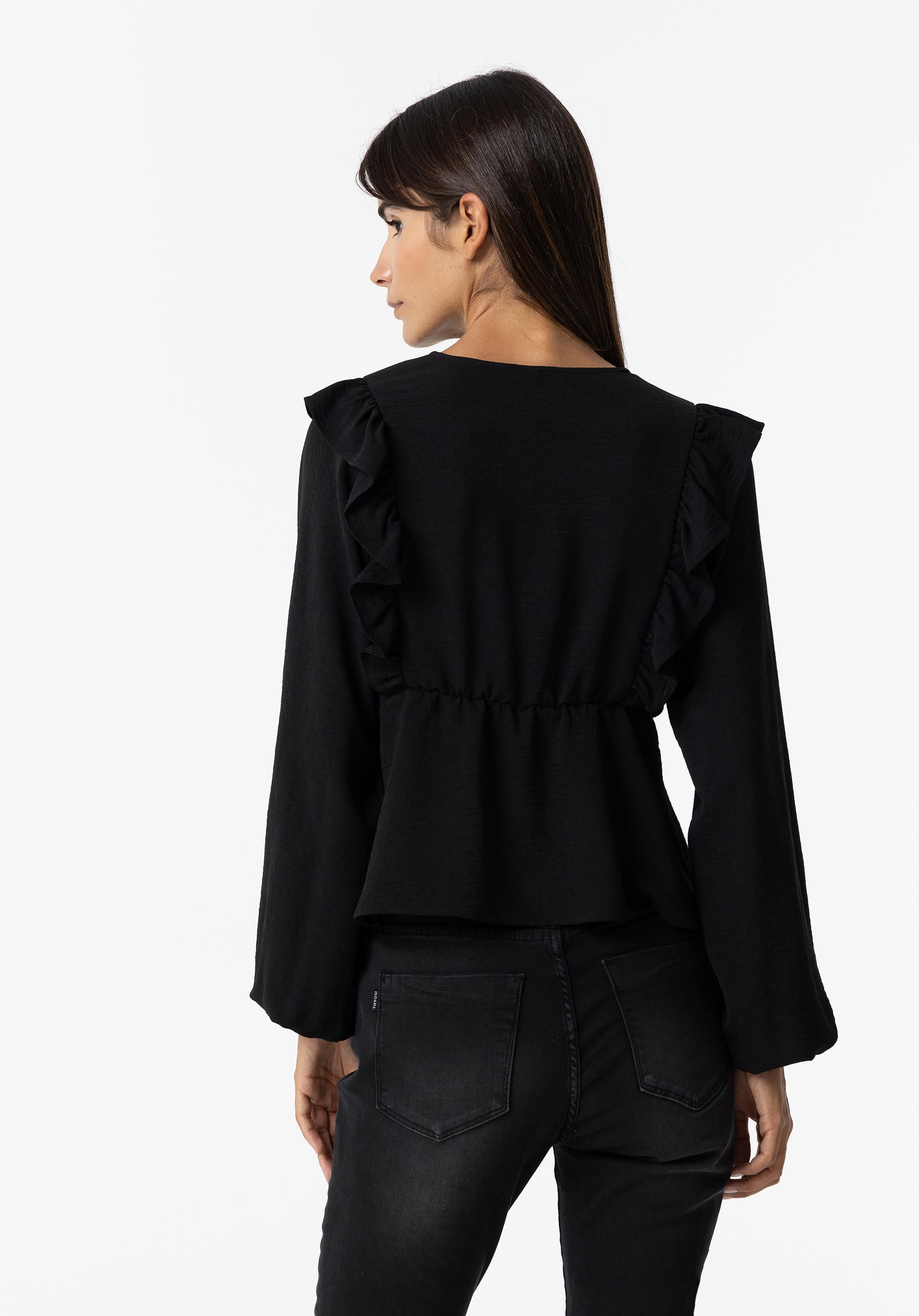 Blusa Efeito Enrugado Cruzada com Folho