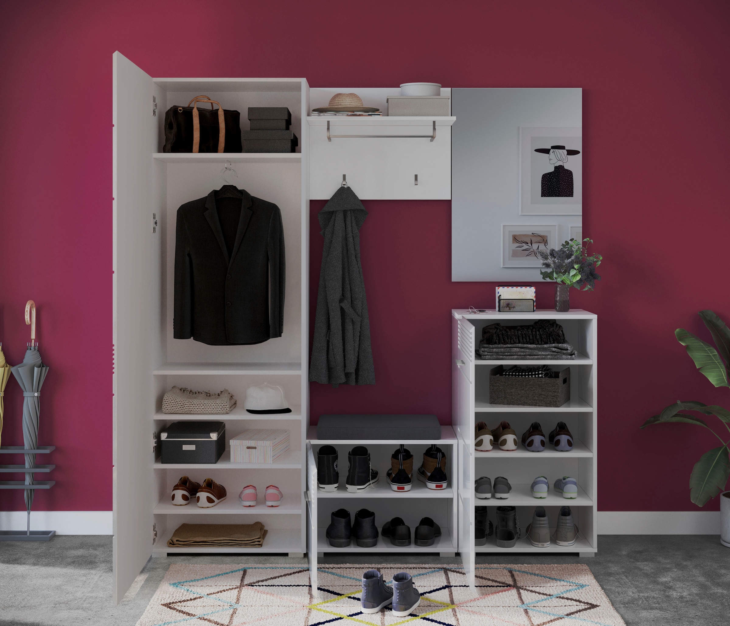 INOSIGN Garderoben-Set »Malmö, Breite 170cm, MDF Front mit Rillenfräsung, 5-teilig, best. aus:« 5 Stk. tlg.