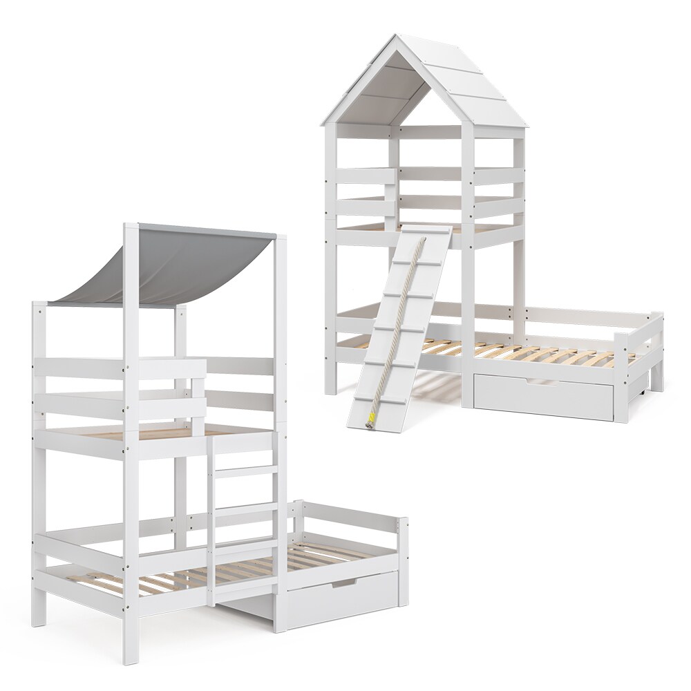 VitaliSpa Bettschublade Schubladenbett Aufbewahrung Teddy Tom weiß 92x21 cm Kinderzimmer Bett Zubehör Spielzeug Ablage Buche Massivholz rollbar Spielturmbett