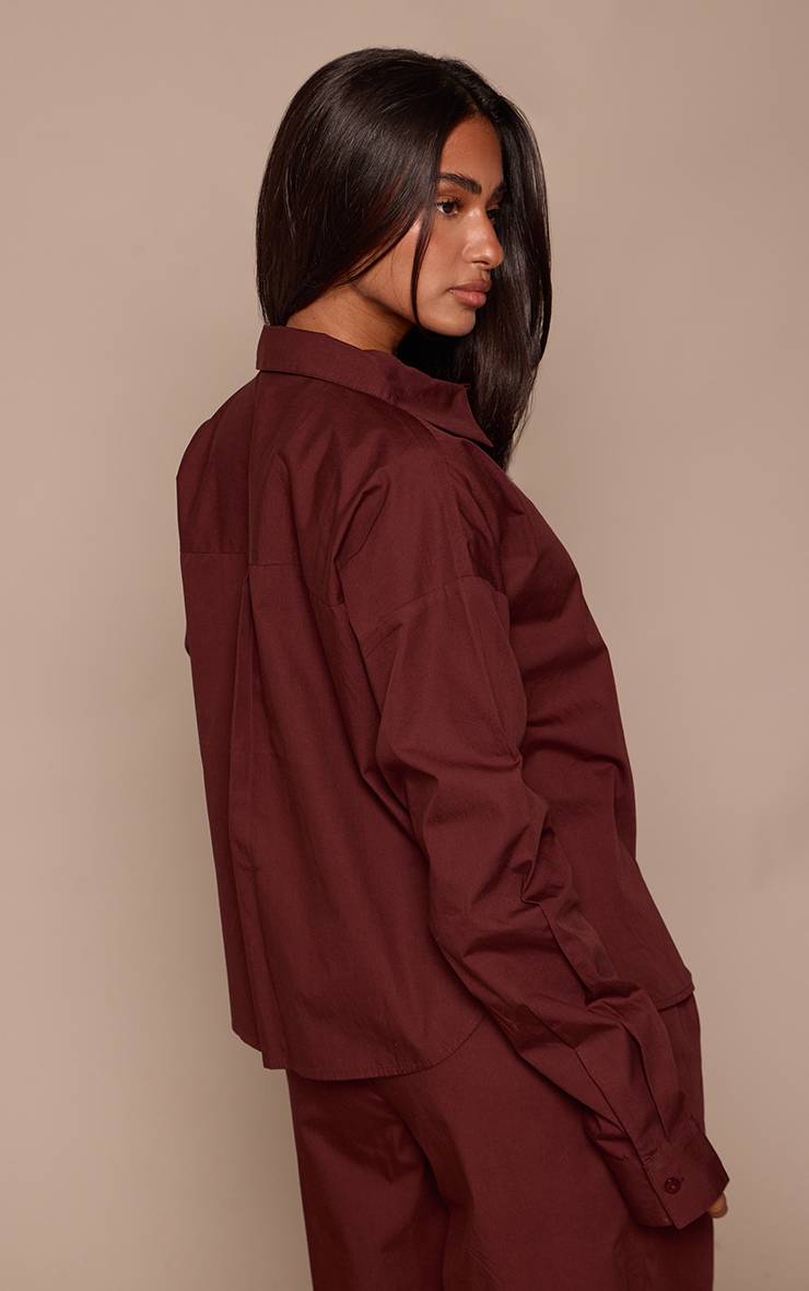 Chocolat Chemise Oversize Boutonnée Aspect Lin Petite Ensemble Coordonné
