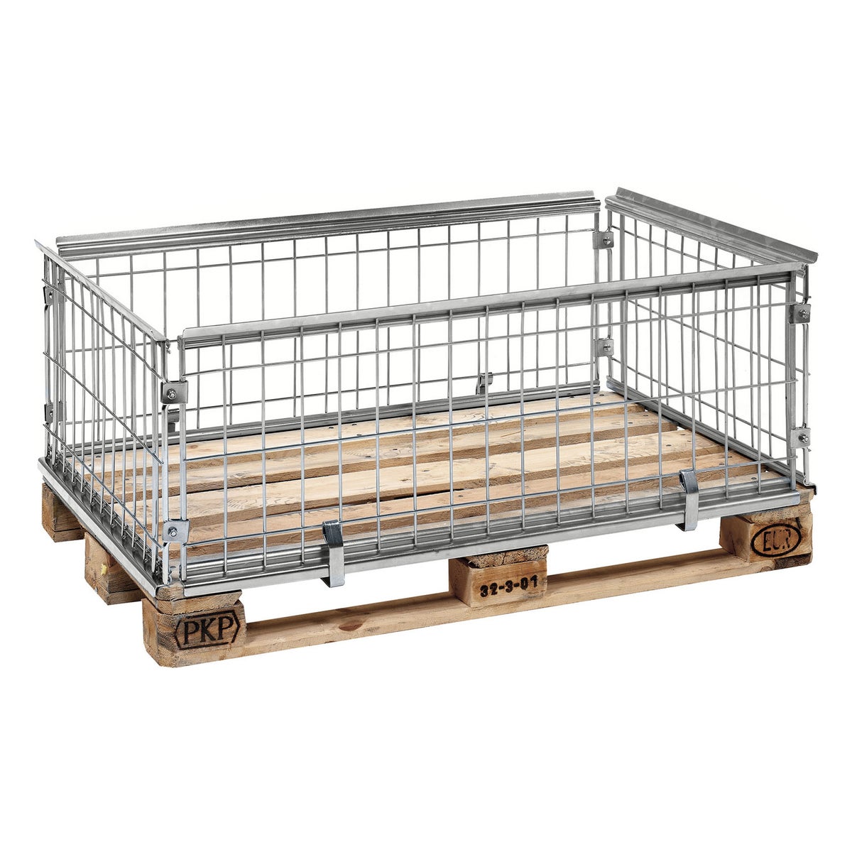 Kongamek gegalvaniseerde palletcontainer, 420mm hoog, gesloten, geschikt voor Europallets 1200x800mm