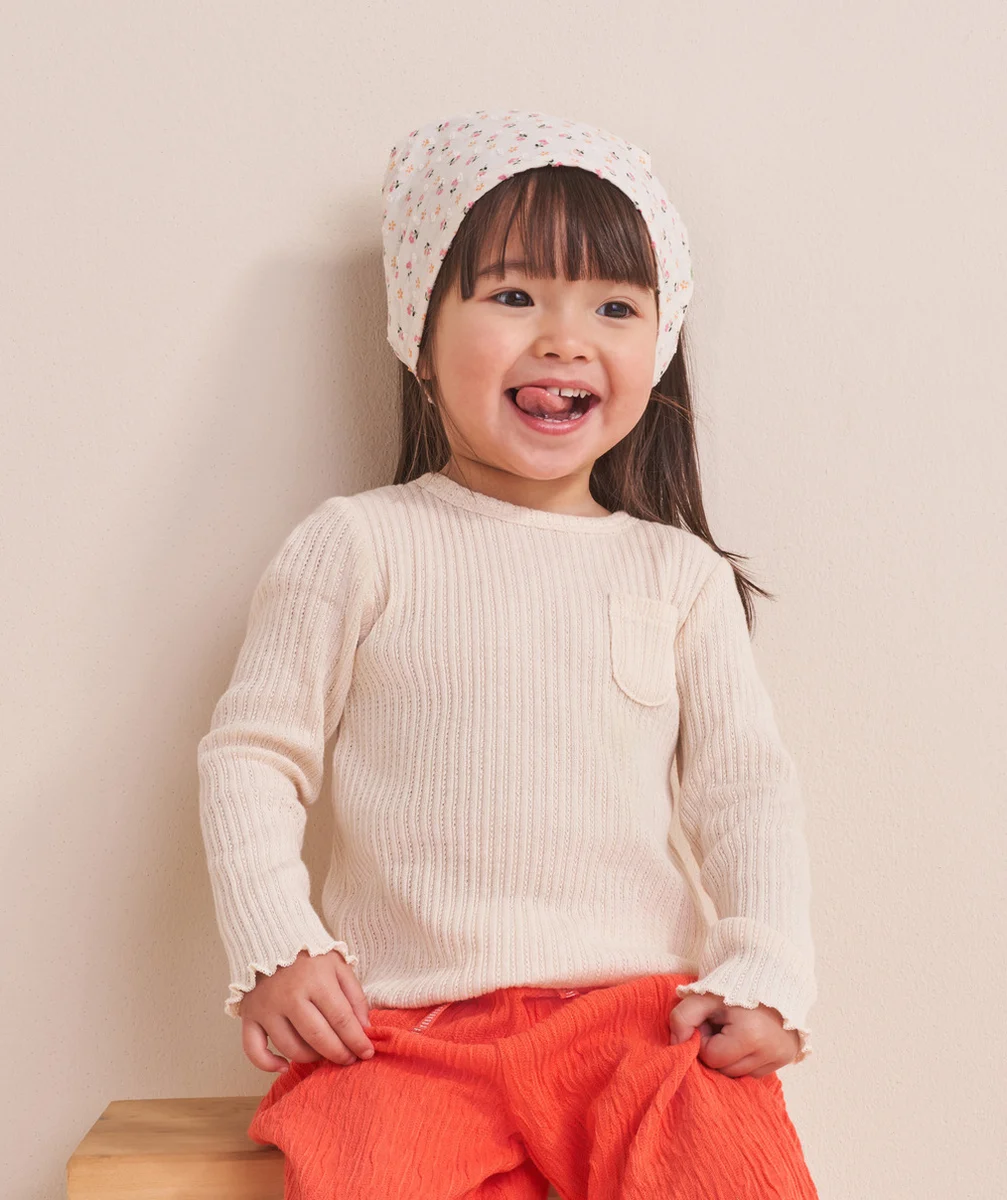 T-SHIRT BÉBÉ FILLE ÉCRU À CÔTES ET AVEC FESTONS