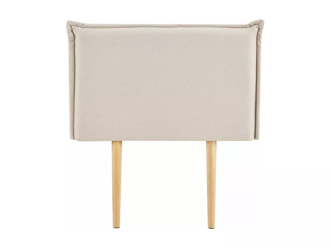 Tête de lit NERINA 90 rembourrée, En tissu polyester pour lit 90 cm, Sur pieds en bois, Écru