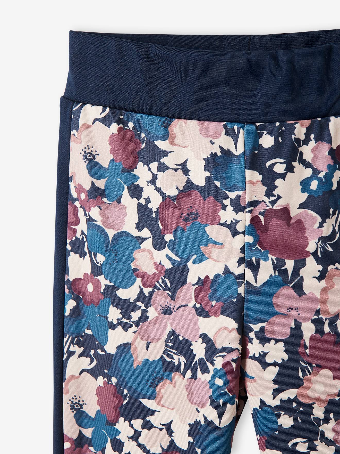 Leggings esportivas macias ao toque, estampadas em azul escuro para meninas.